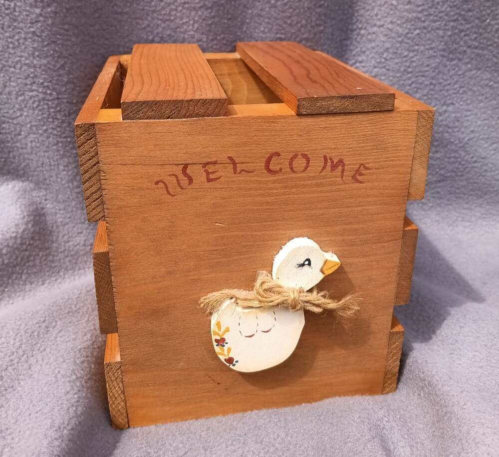 Vintage Goose Welcome Wood Box Tissue Box Holder Homemade Country Cottagecore